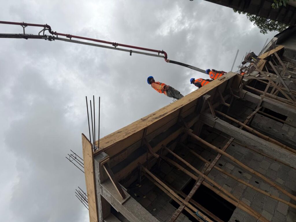 Construction team executing concrete  operations in Cameroon